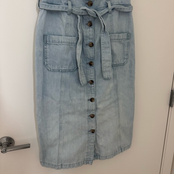 reformation light wash farrah denim knee-length button up dress - Picture 6 of 11